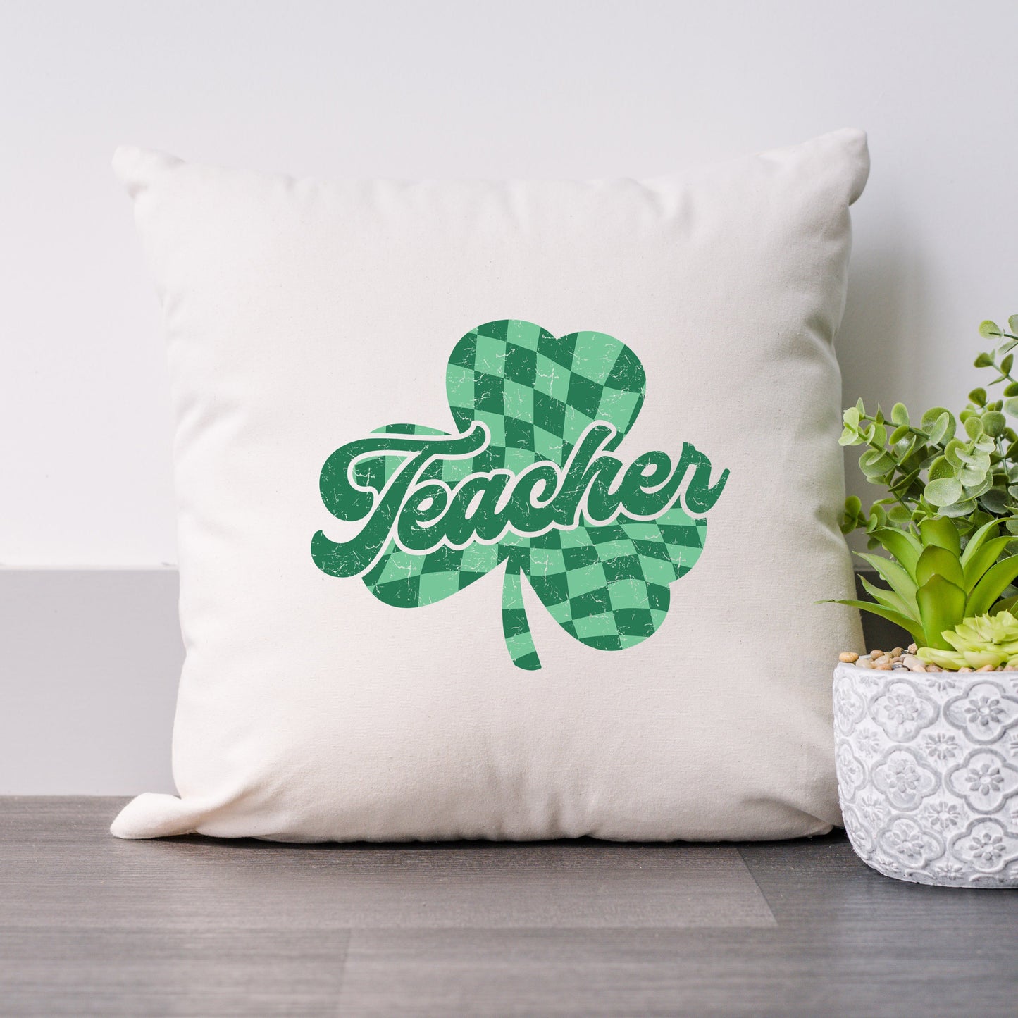 Teacher Checkered Shamrock | Pillow Cover