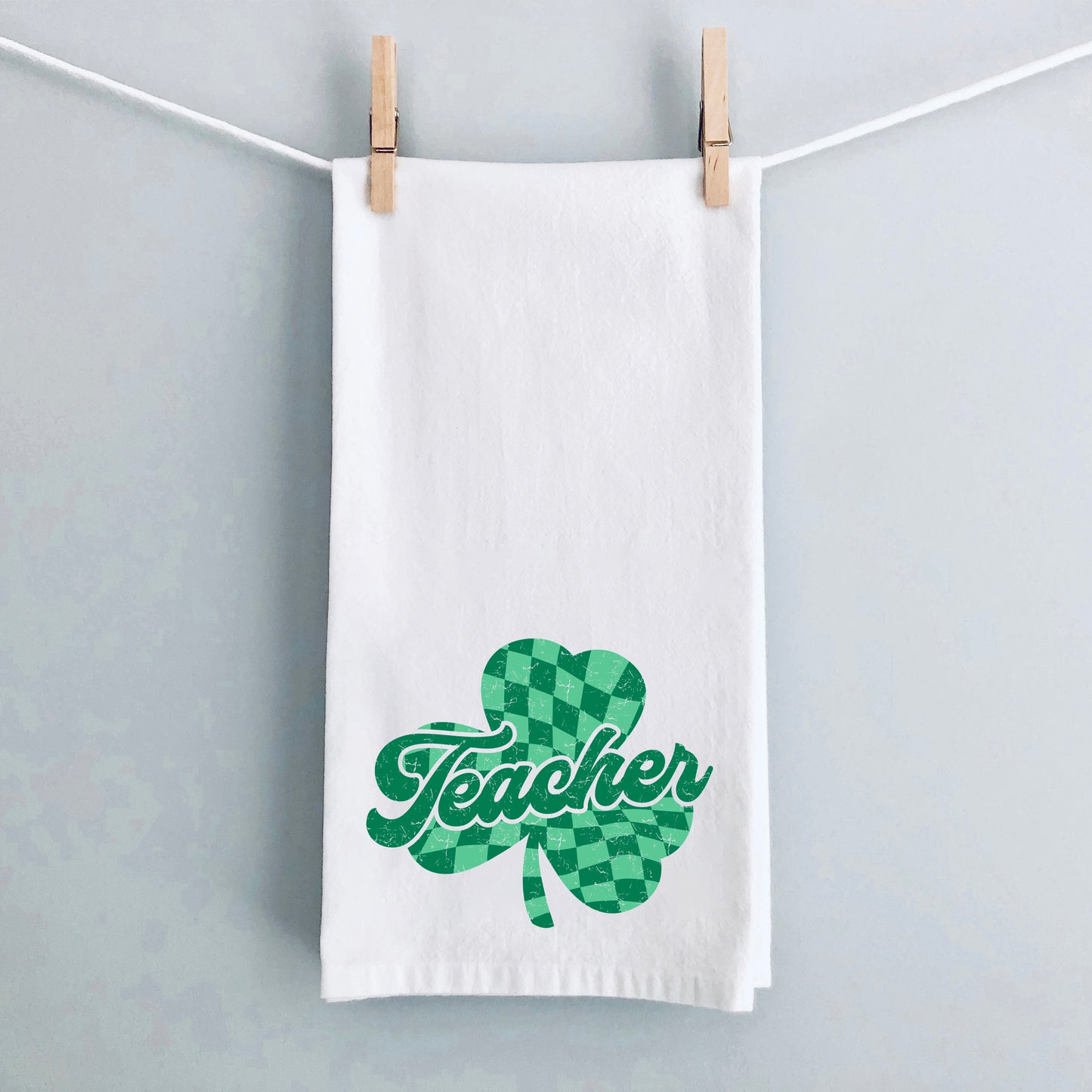 Teacher Checkered Shamrock | Tea Towel