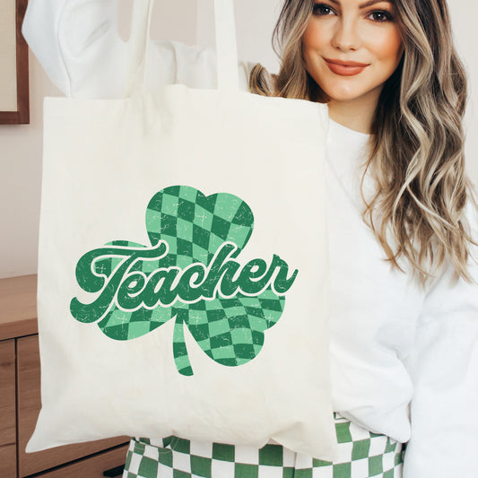 Teacher Checkered Shamrock | Tote Bag