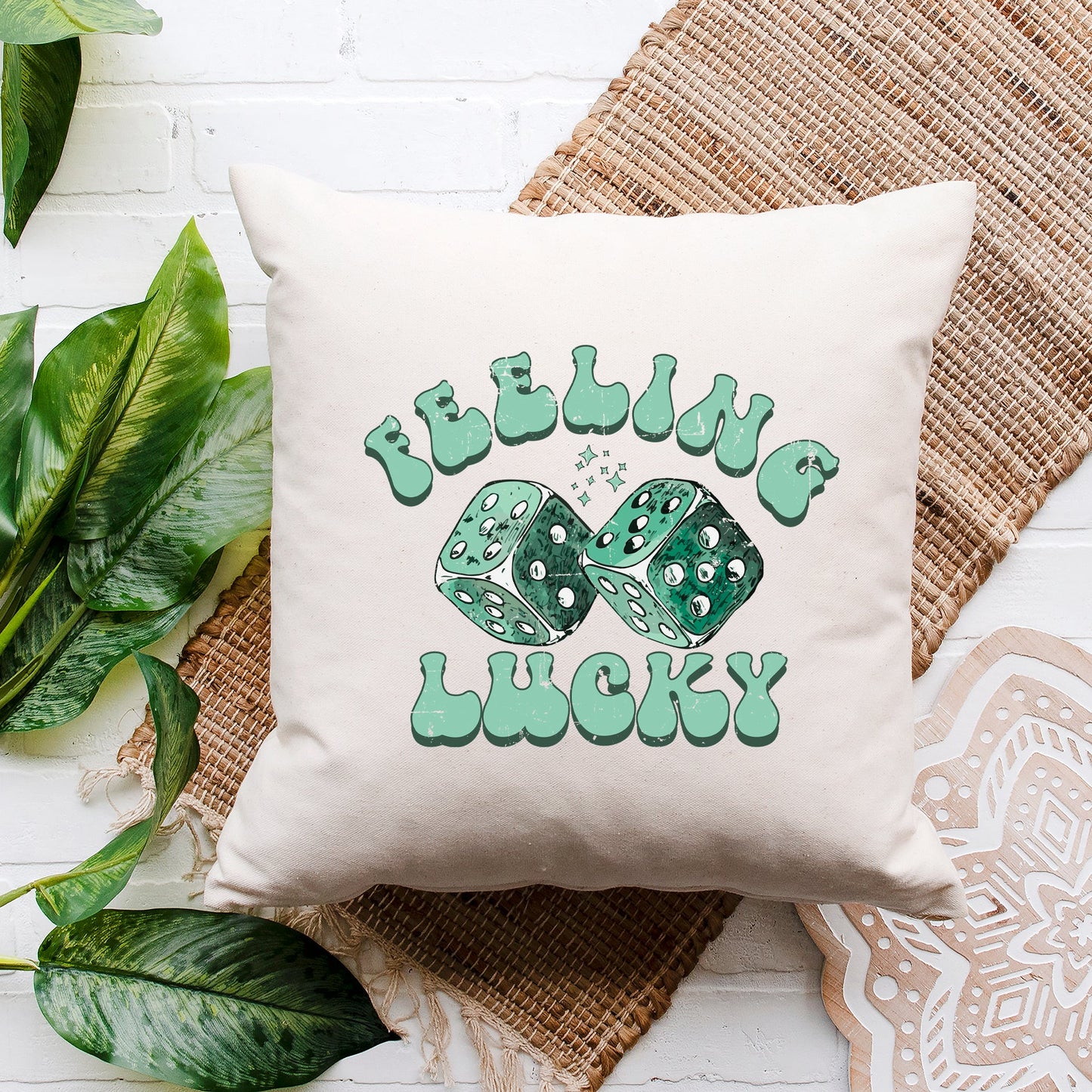 Green Dice Feeling Lucky | Pillow Cover