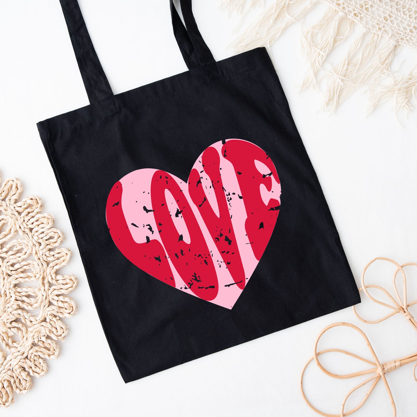 Pink Love Heart Distressed | Tote Bag