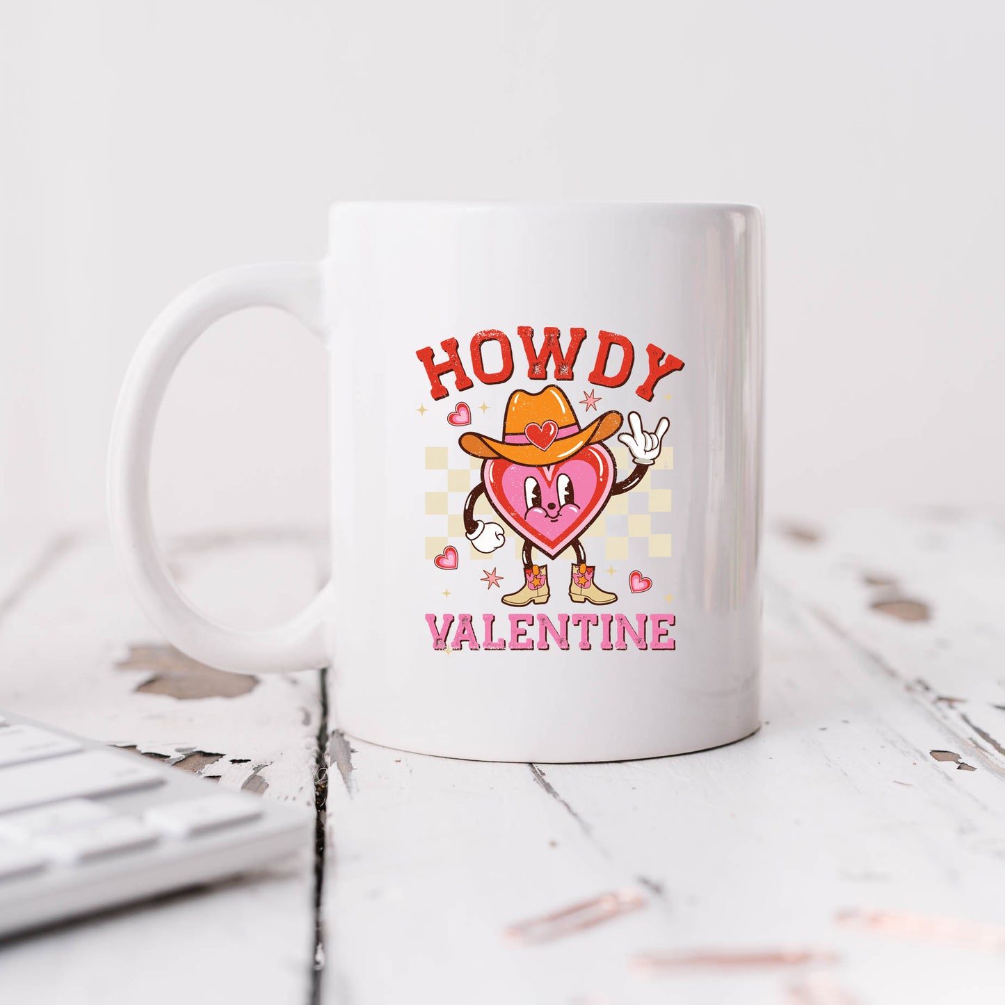 Howdy Valentine Checkered Heart | Mug