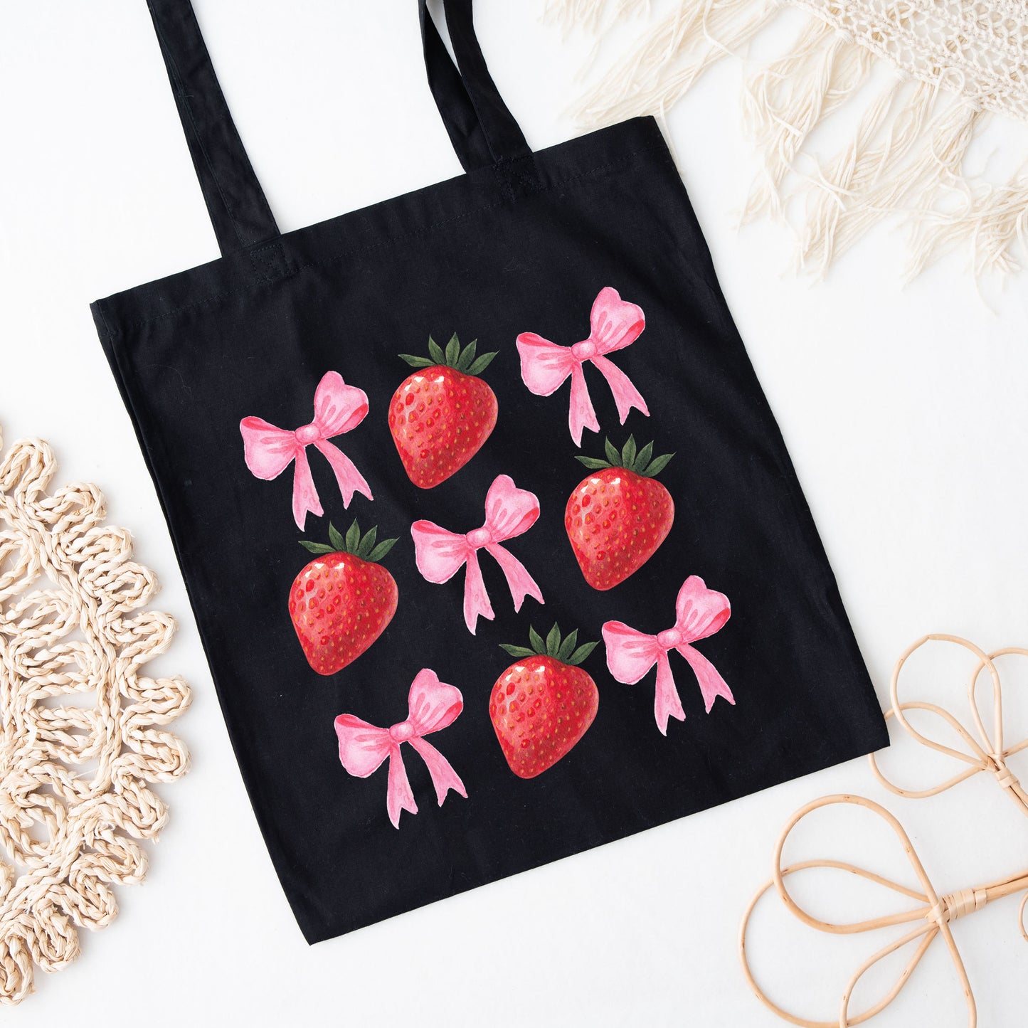 Strawberry Coquette Bow Chart | Tote Bag