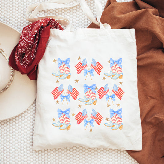 Coquette Patriotic Cowgirl Boots Chart | Tote Bag