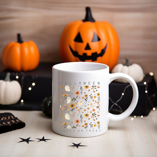 Halloween Floral And Ghost Collage | Mug