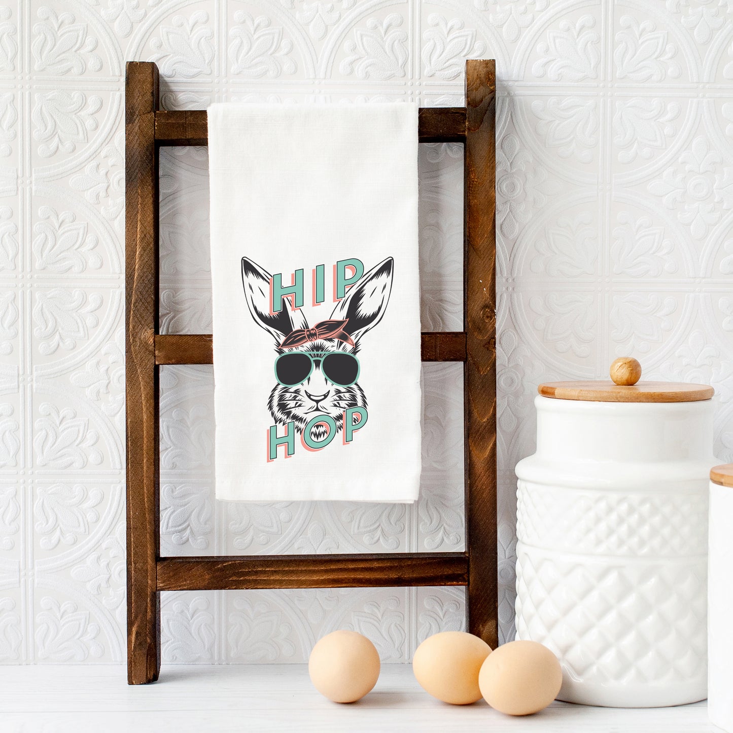 Green Hip Hop Bunny | Tea Towel