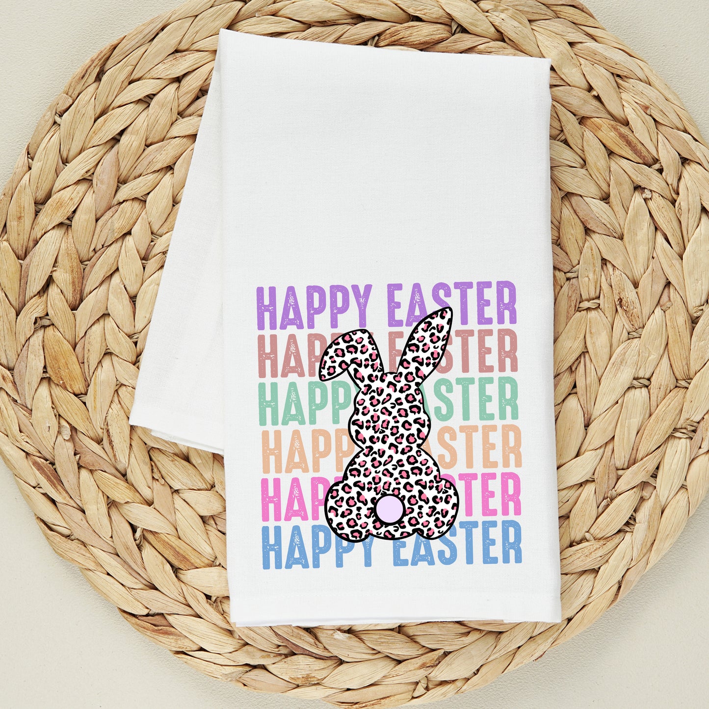 Easter Stacked Leopard Bunny | Tea Towel