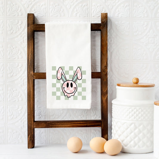 Checkered Smiley Face Bunny | Tea Towel