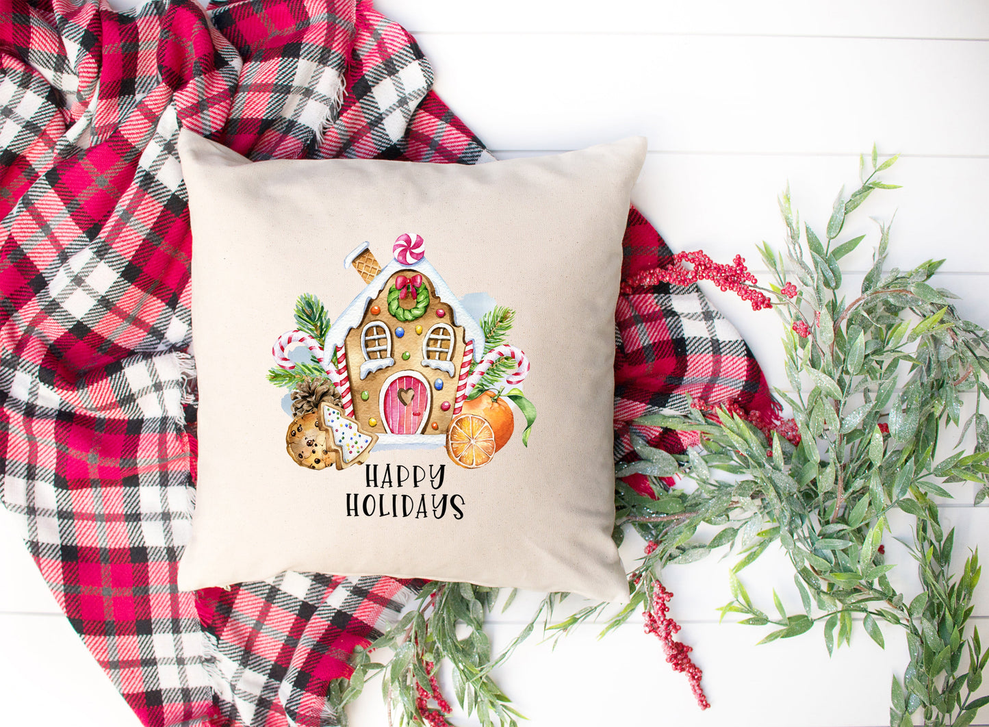 Happy Holidays Gingerbread House | Pillow Cover