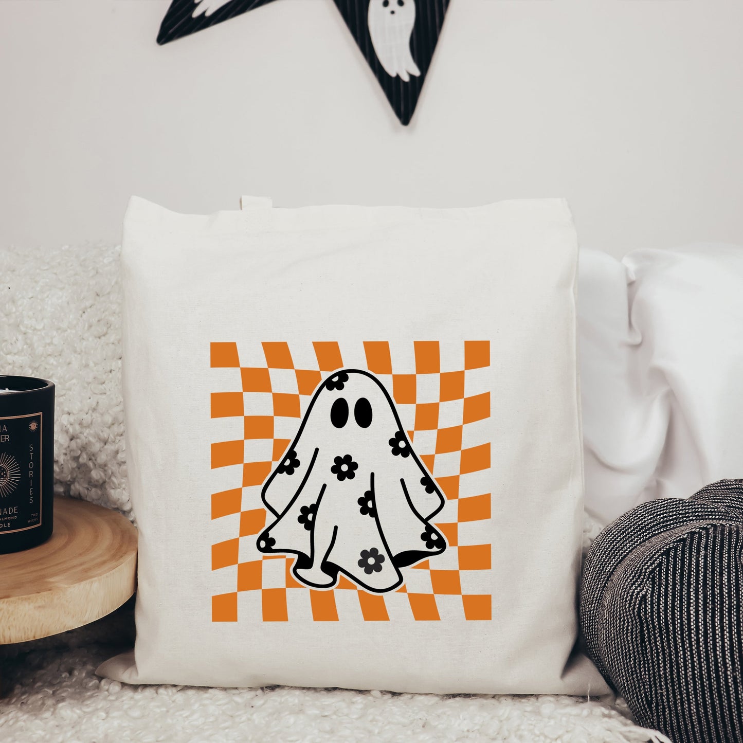 Checkered Flower Ghost | Tote Bag