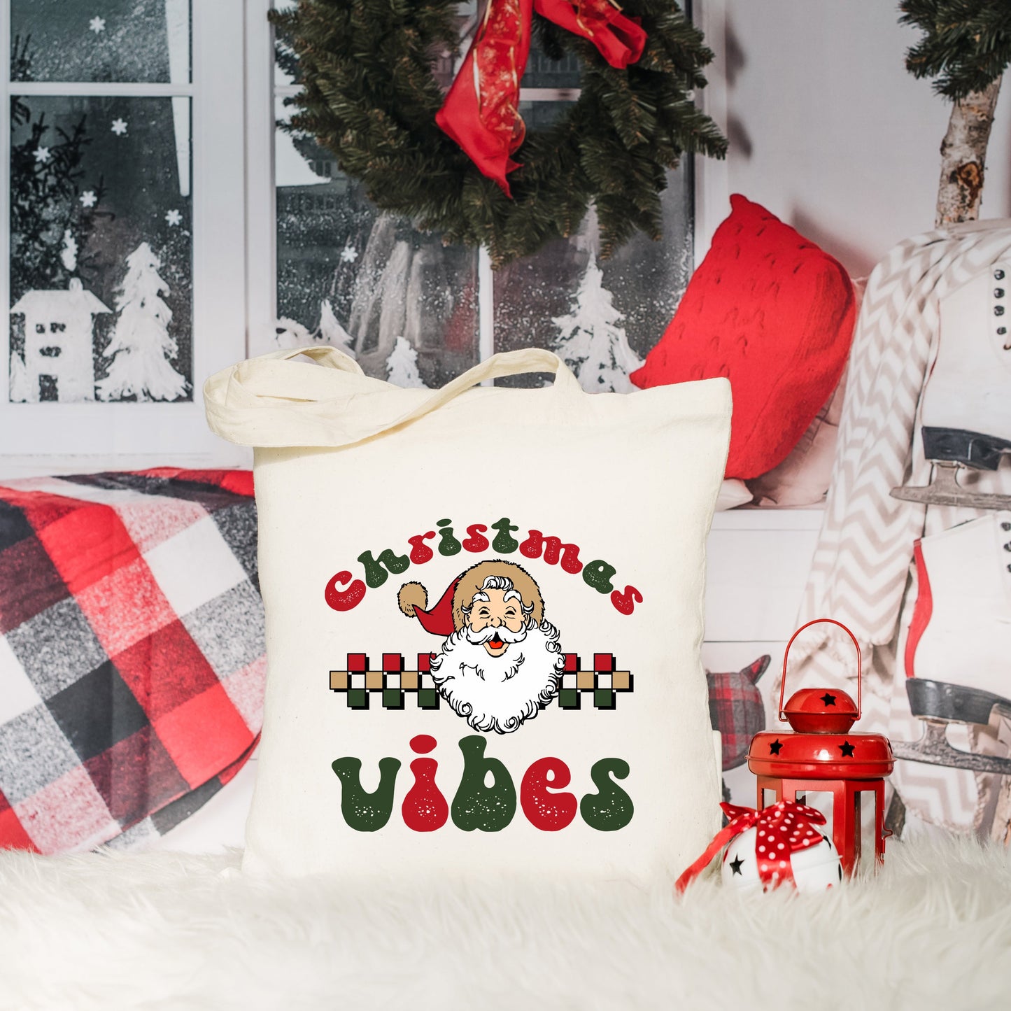 Christmas Vibes Checkered | Tote Bag