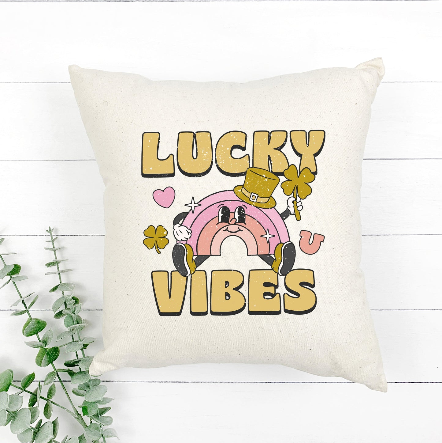 Lucky Vibes Cartoon Rainbow | Pillow Cover