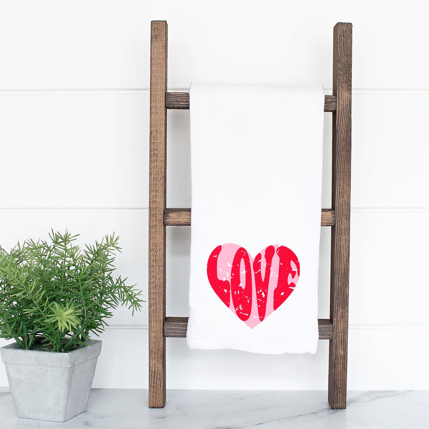 Pink Love Heart Distressed | Tea Towel