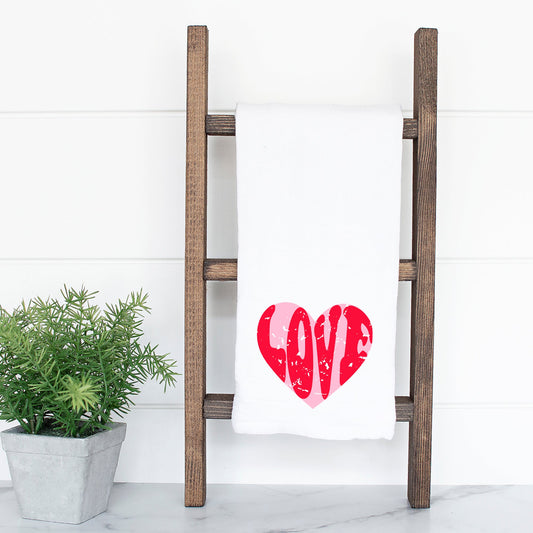 Pink Love Heart Distressed | Tea Towel