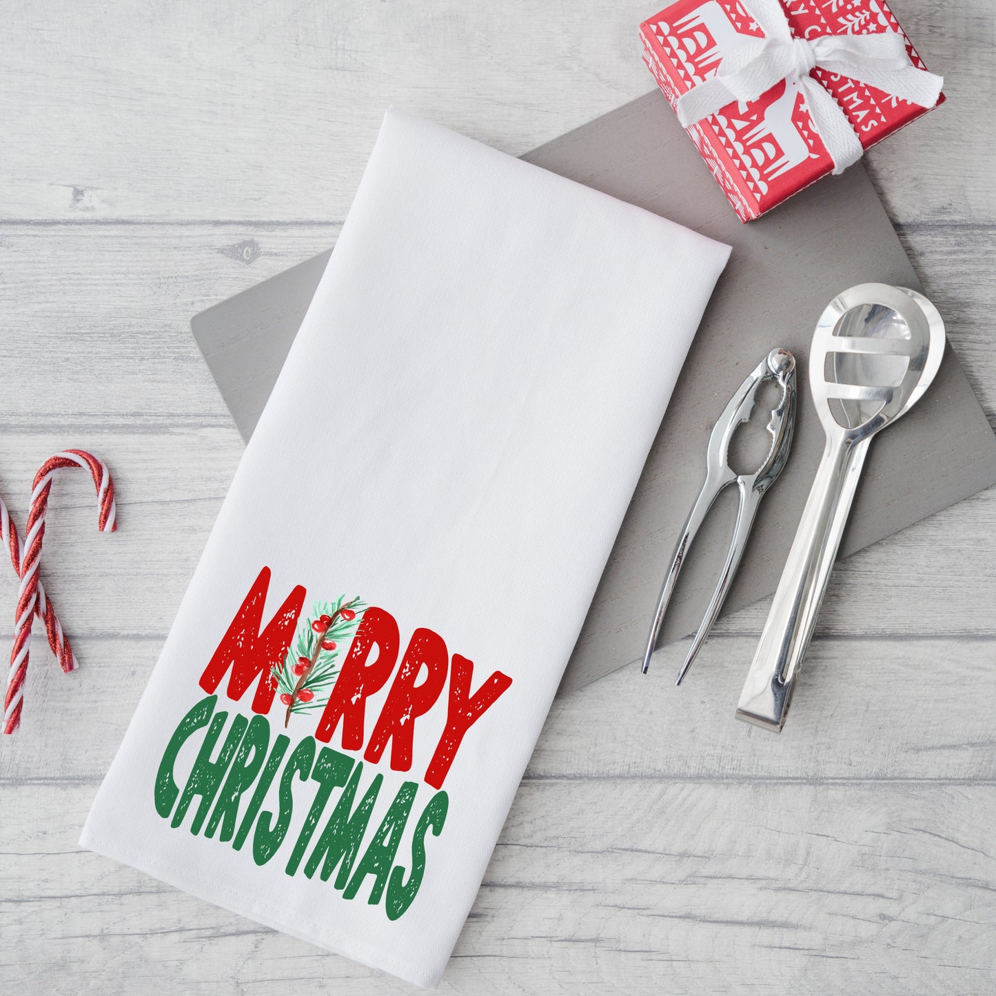 Red And Green Merry Christmas | Tea Towel