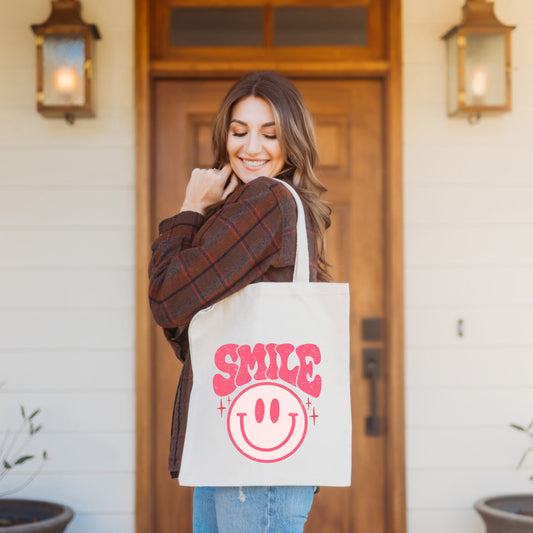 Pink Smiley Distressed | Tote Bag