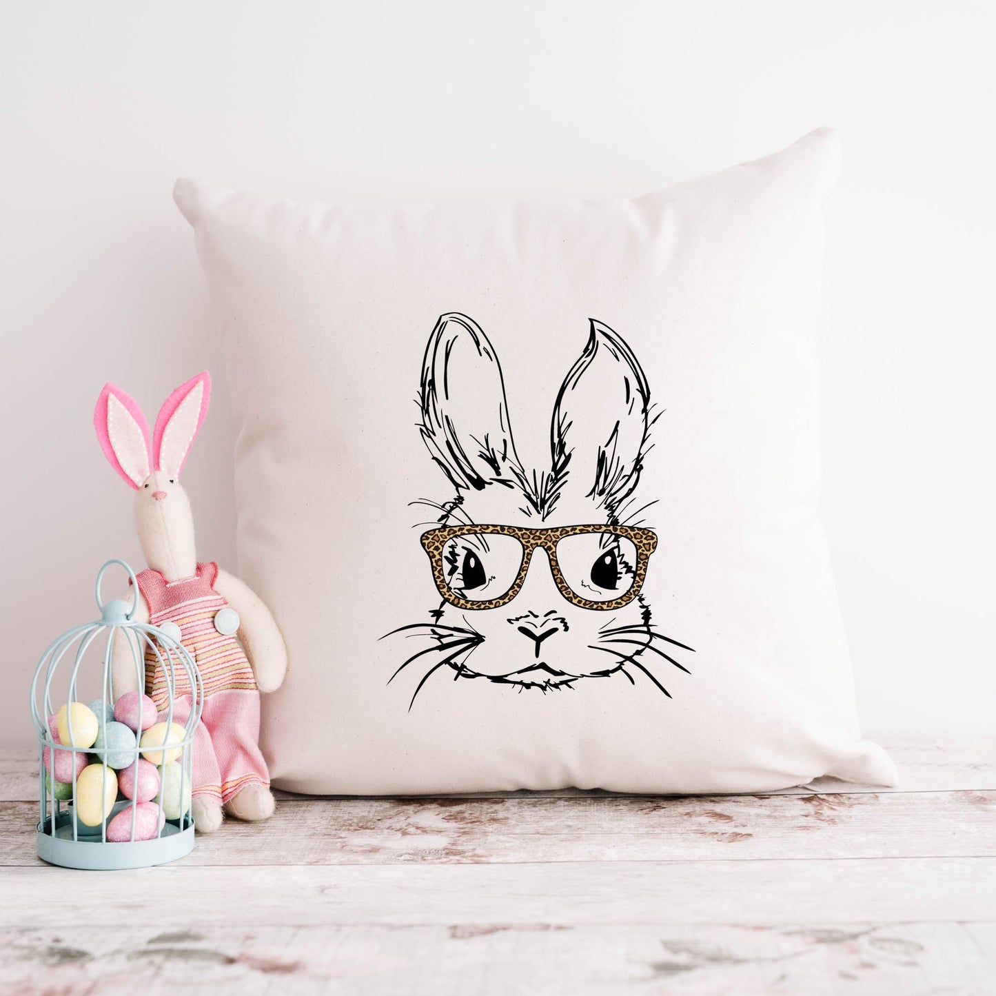 Bunny With Leopard Glasses | Pillow Cover