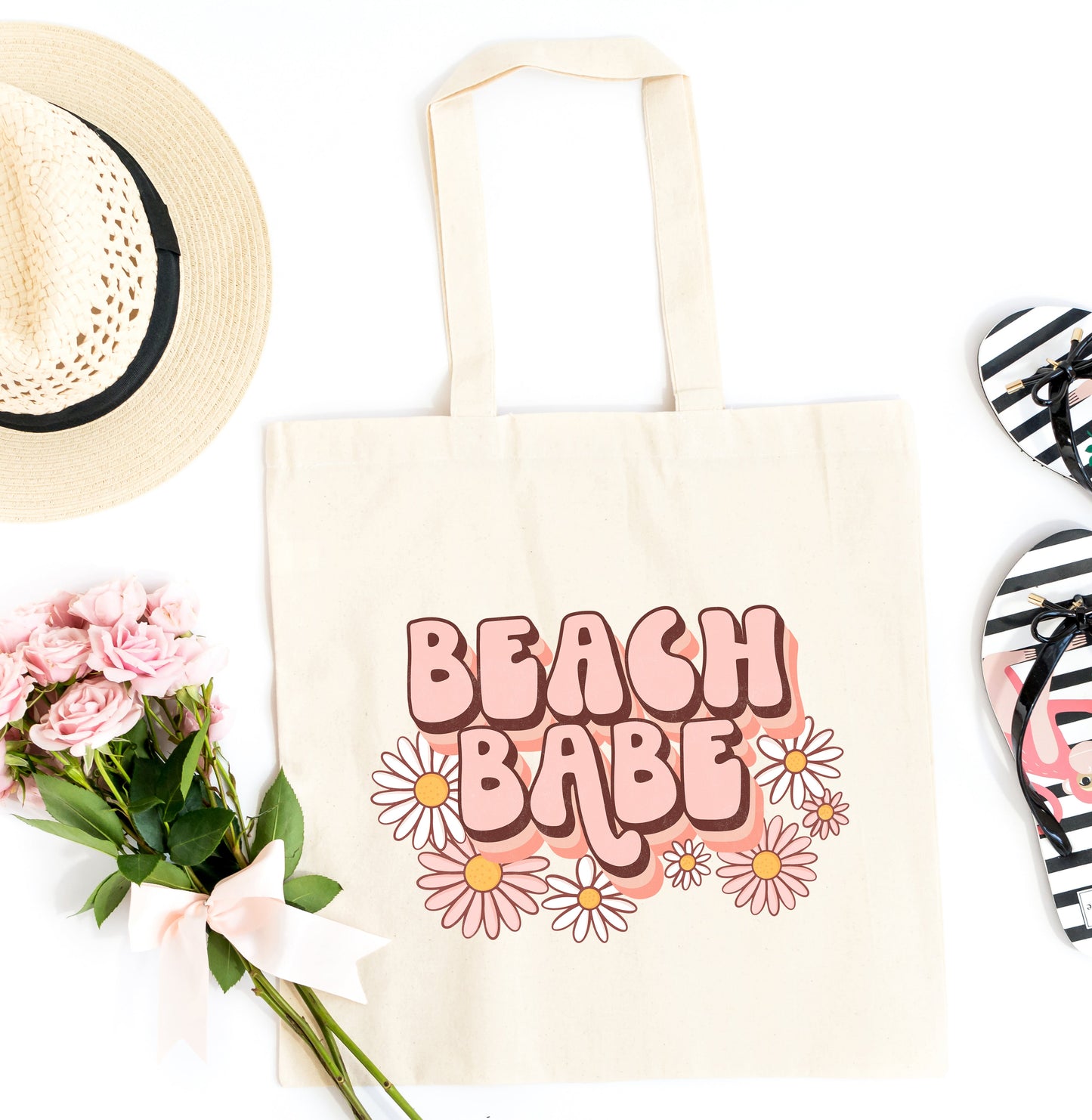 Retro Beach Babe Flowers | Tote Bag