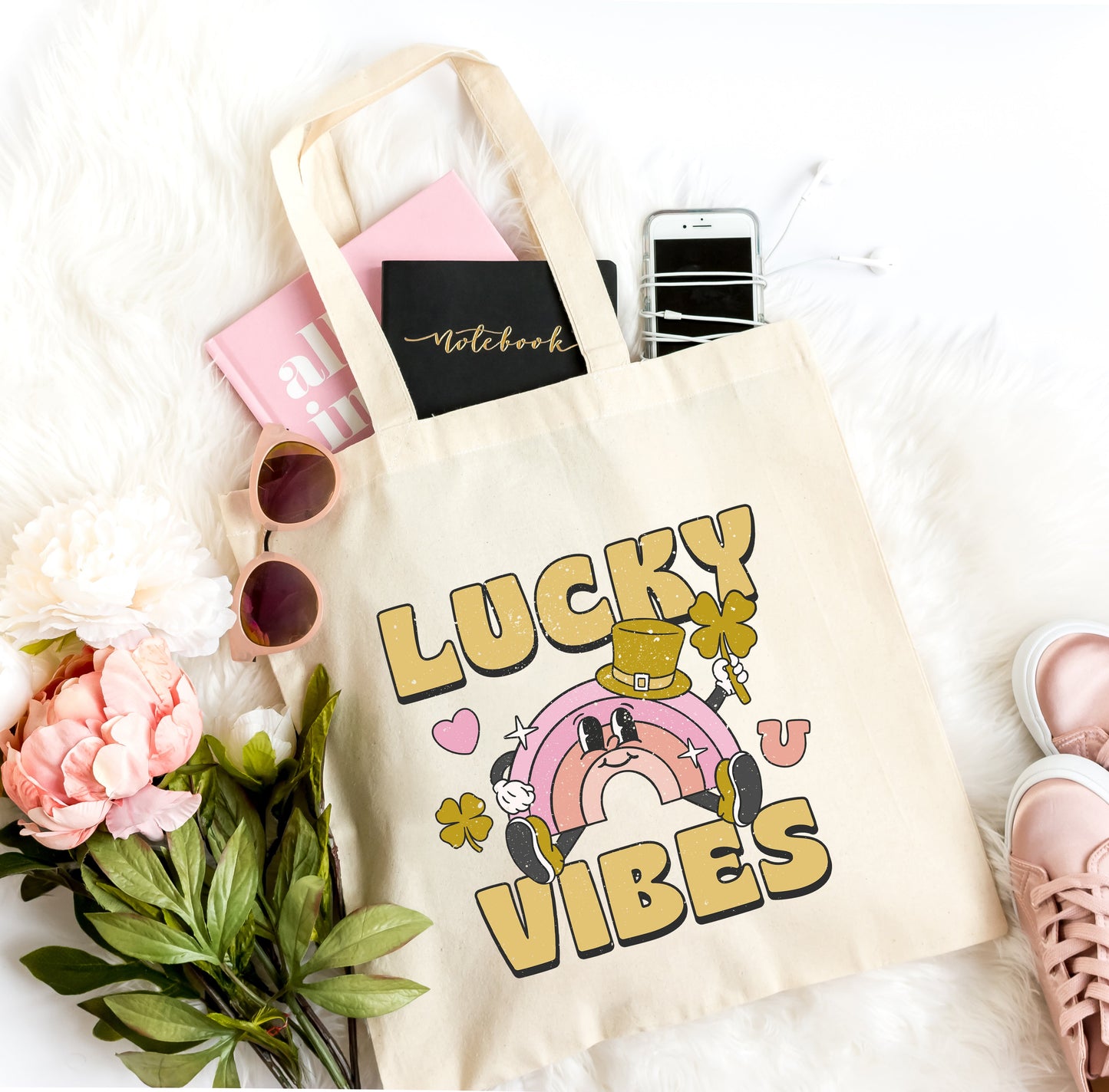 Lucky Vibes Cartoon Rainbow | Tote Bag