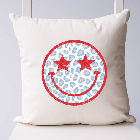 Leopard Patriotic Smiley Face | Pillow Cover