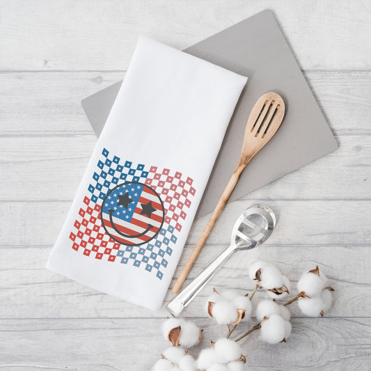 Checkered Patriotic Smiley Face | Tea Towel